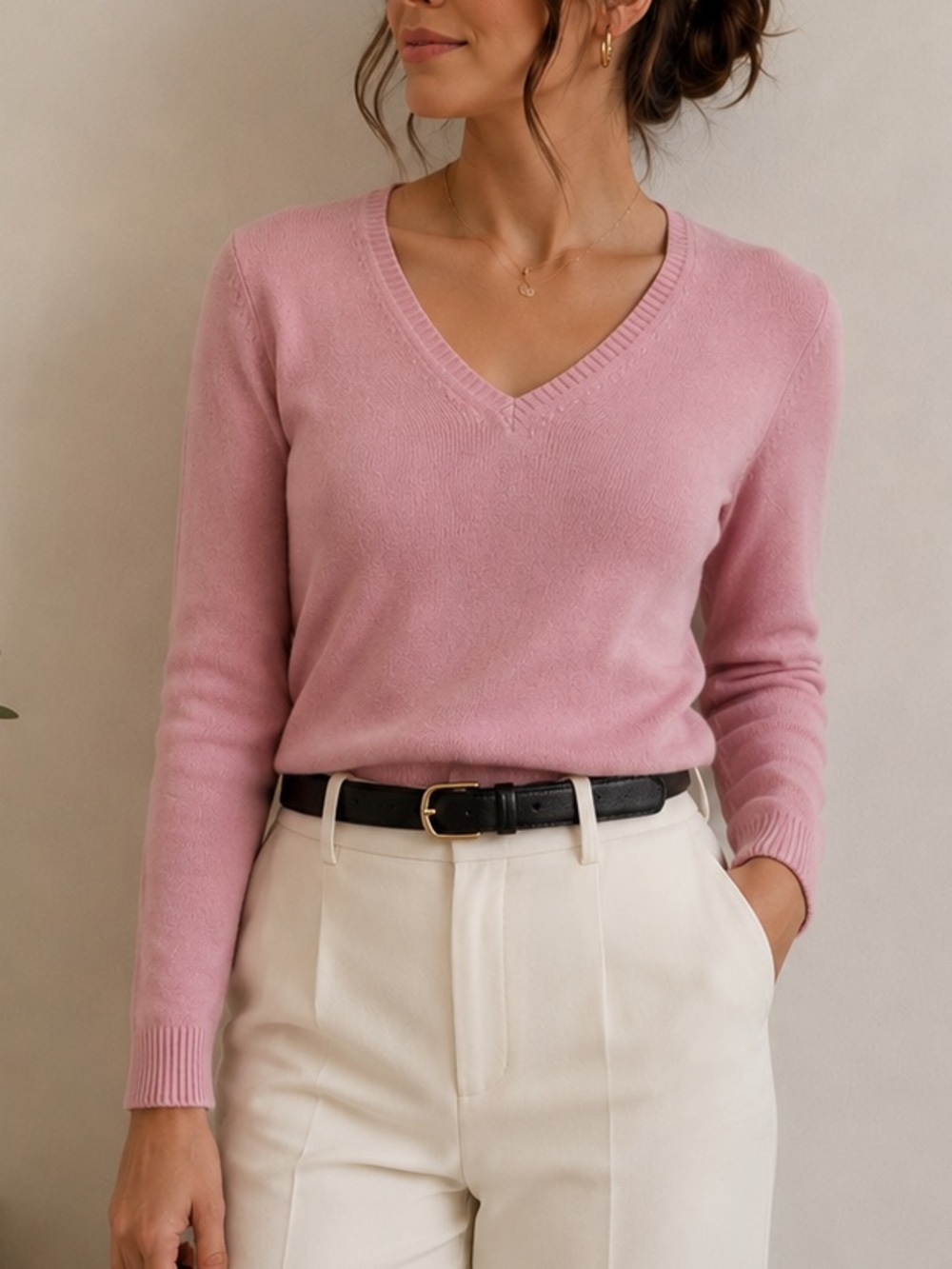 Neiman Marcus 100% Cashmere V-Neck Sweater Size Medium Women's Pink